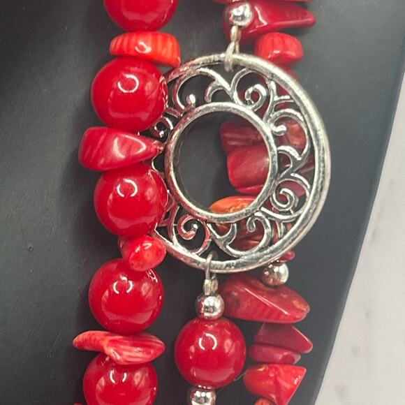Vintage Premier Designs red coral and silver tone bracelet and necklace set - Picture 8 of 11